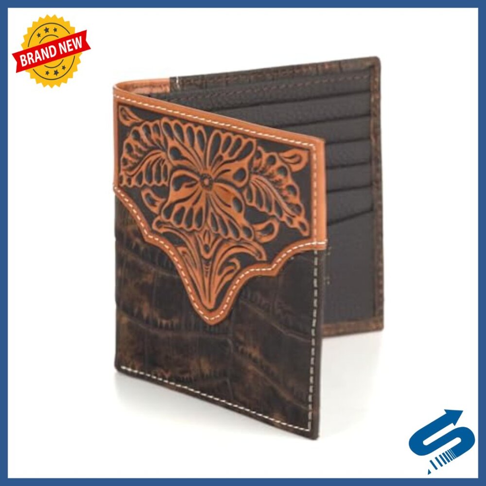 Men's Genuine Leather Bifold Wallet with Floral Embossing Slim Fit - Picture 6 of 6